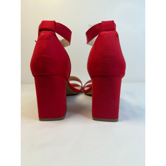 Torrid Two Strap Womens Size 10.5W Red Suede Open Toe Heeled Sandals Shoes - Picture 8 of 16